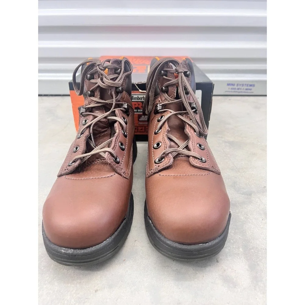 Timberland Pro Titan Work Boots Men US 8.5 Dark Brown Leather Lace Up Waterproof